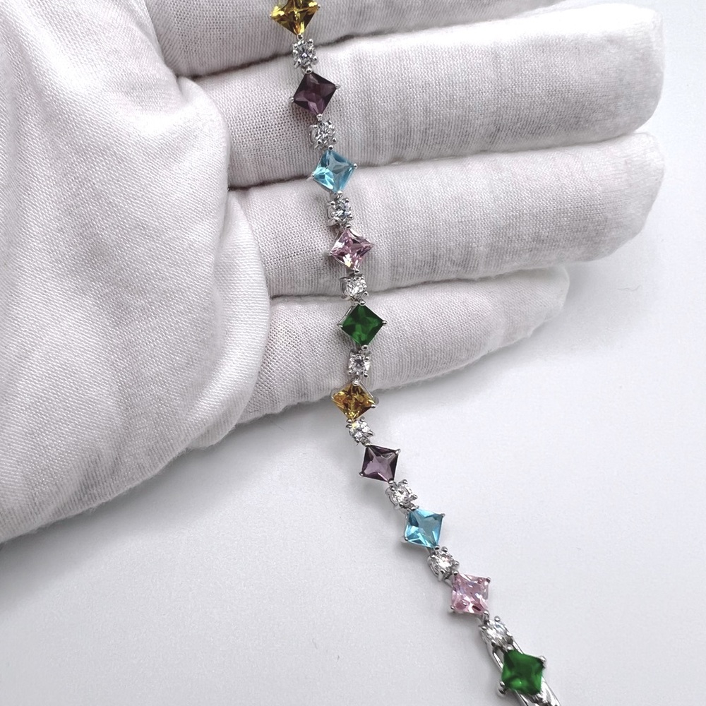 Sterling Silver 7” Multi Color CZ Bracelet - Picture 7 of 17